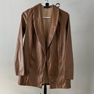 PrettyLittleThing Faux Leather Blazer, Size 0.